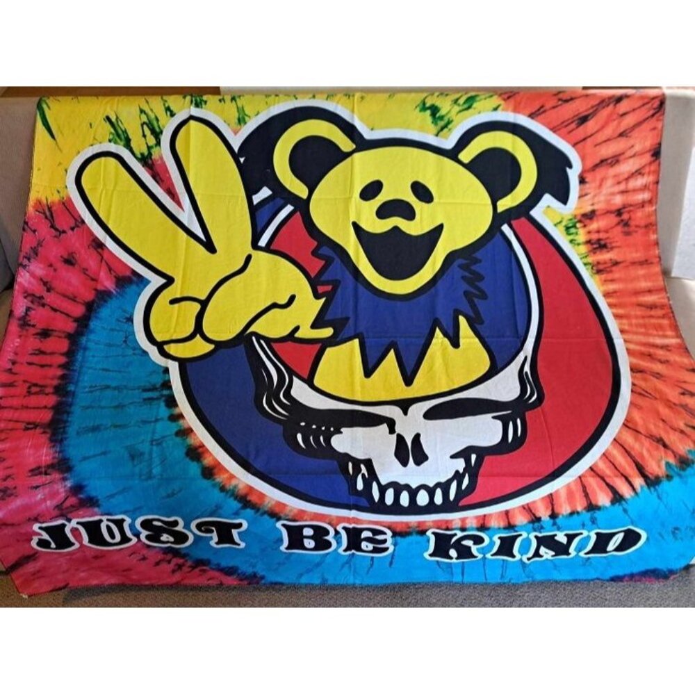 Just Be Kind New Grateful Dead Gift Large Tapestry Red Yellow Blue Dancing Bear